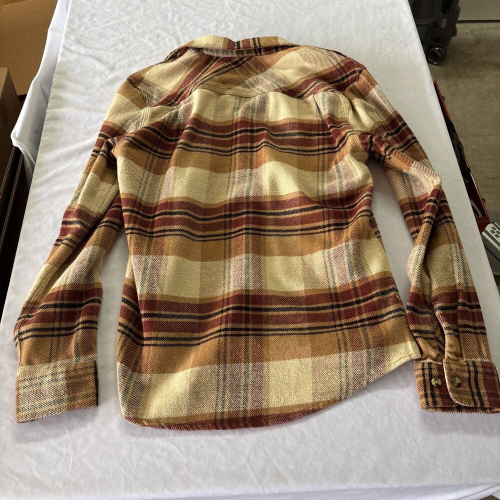 Brixton Bowery Plaid Flannel Shirt Mens Small Brown Rust Gold Long Sleeve - Picture 12 of 13